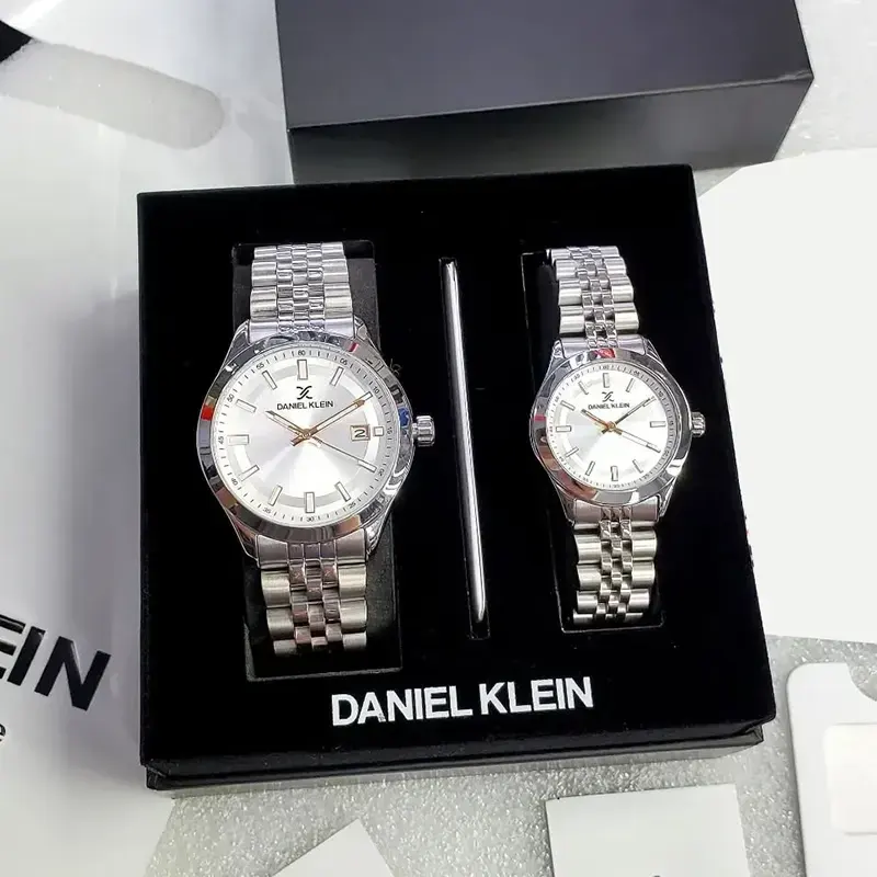 Daniel Klein Japan Quartz Silver Dial Silver-tone Couple Set- DK.1.13405-1